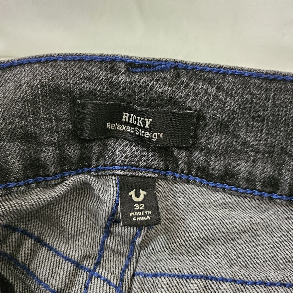 True Religion Jeans Mens 32 x 32 Black Ricky Relaxed Straight Leg Festival